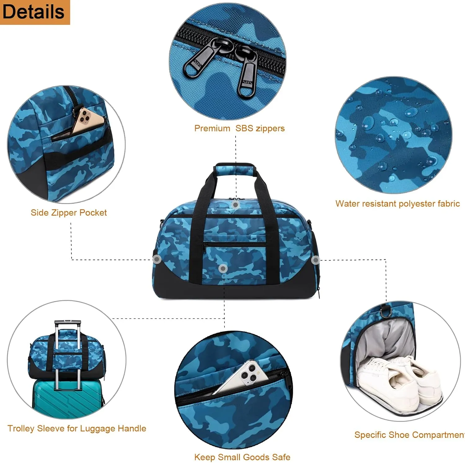 Octsky Boys Overnight Bag Weekender Bag Sports Gym Travel Duffel Bag with Shoe Compartment, Camo Green