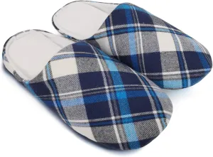 ofoot Mens & Womens Cotton Memory Foam House Slippers Bedroom Slip On Shoes Tartan Plaid Retro Style Anti Skid Rubber Outsole