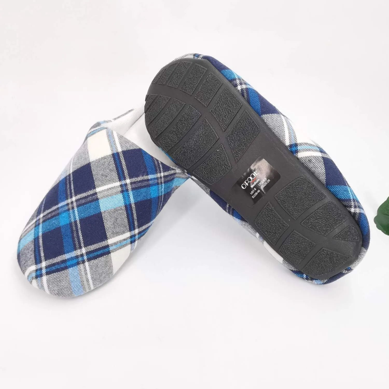 ofoot Mens & Womens Cotton Memory Foam House Slippers Bedroom Slip On Shoes Tartan Plaid Retro Style Anti Skid Rubber Outsole