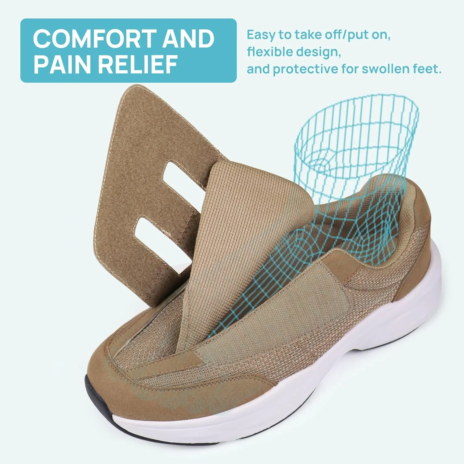 Ortho rest Men Diabetic Walking Shoes Swollen Feet Shoe with Adjustable Closure