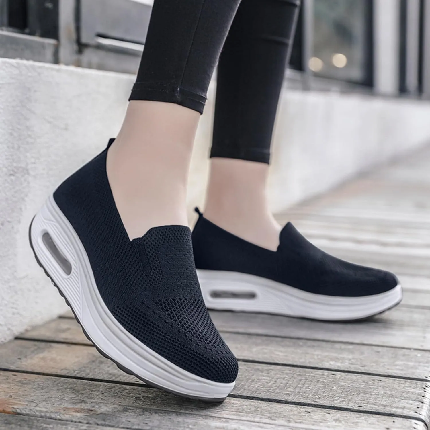 Orthopedic Walking Shoes for Women Woven Breathable Soft Shoes Slip On Platform Mesh Up Stretch Wedge Sneakers Arch Support Air Cushion Sneaker Casual Walking Shoe