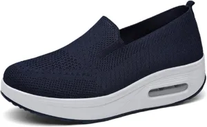 Orthopedic Walking Shoes for Women Woven Breathable Soft Shoes Slip On Platform Mesh Up Stretch Wedge Sneakers Arch Support Air Cushion Sneaker Casual Walking Shoe