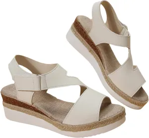 Orthotic Sandals for Women Comfy Open Toe Wedge Summer Flat Heels Espadrilles Walking Shoes Thick-Soled Buckle Stylish Ultra-Comfy 2025 Slip on Elastic Ankle Strap Casual Platform Sandals