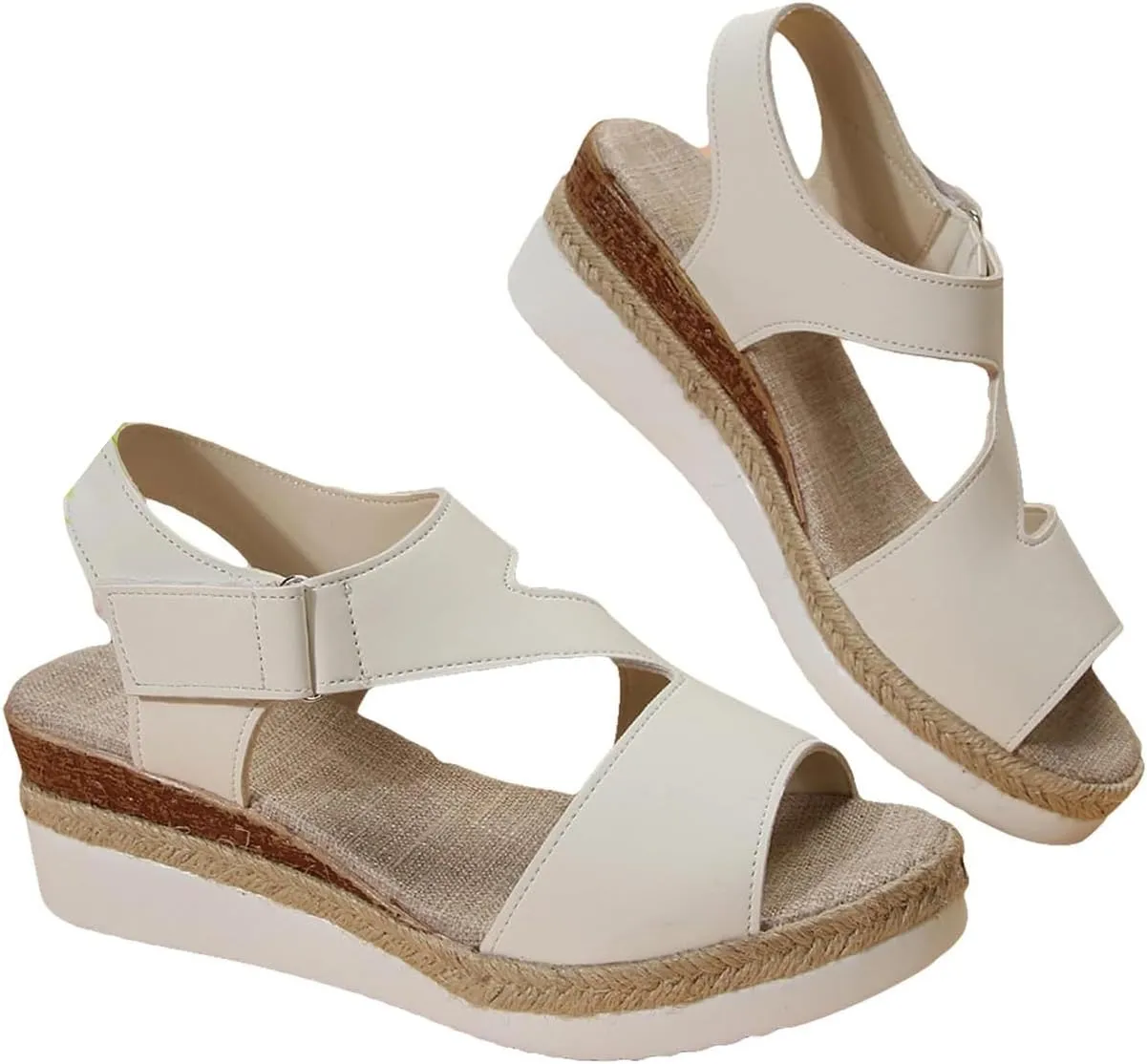 Orthotic Sandals for Women Comfy Open Toe Wedge Summer Flat Heels Espadrilles Walking Shoes Thick-Soled Buckle Stylish Ultra-Comfy 2025 Slip on Elastic Ankle Strap Casual Platform Sandals