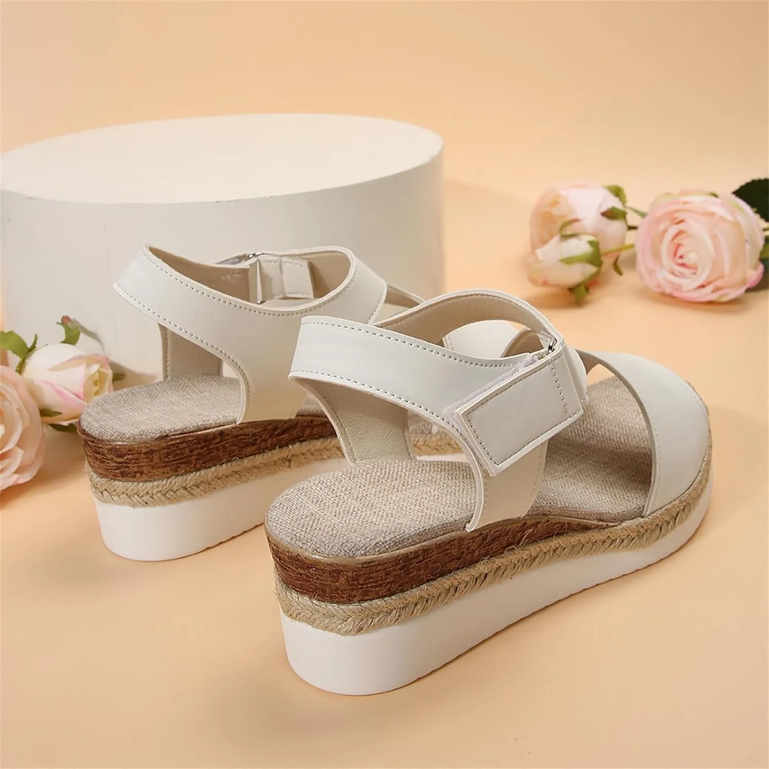 Orthotic Sandals for Women Comfy Open Toe Wedge Summer Flat Heels Espadrilles Walking Shoes Thick-Soled Buckle Stylish Ultra-Comfy 2025 Slip on Elastic Ankle Strap Casual Platform Sandals