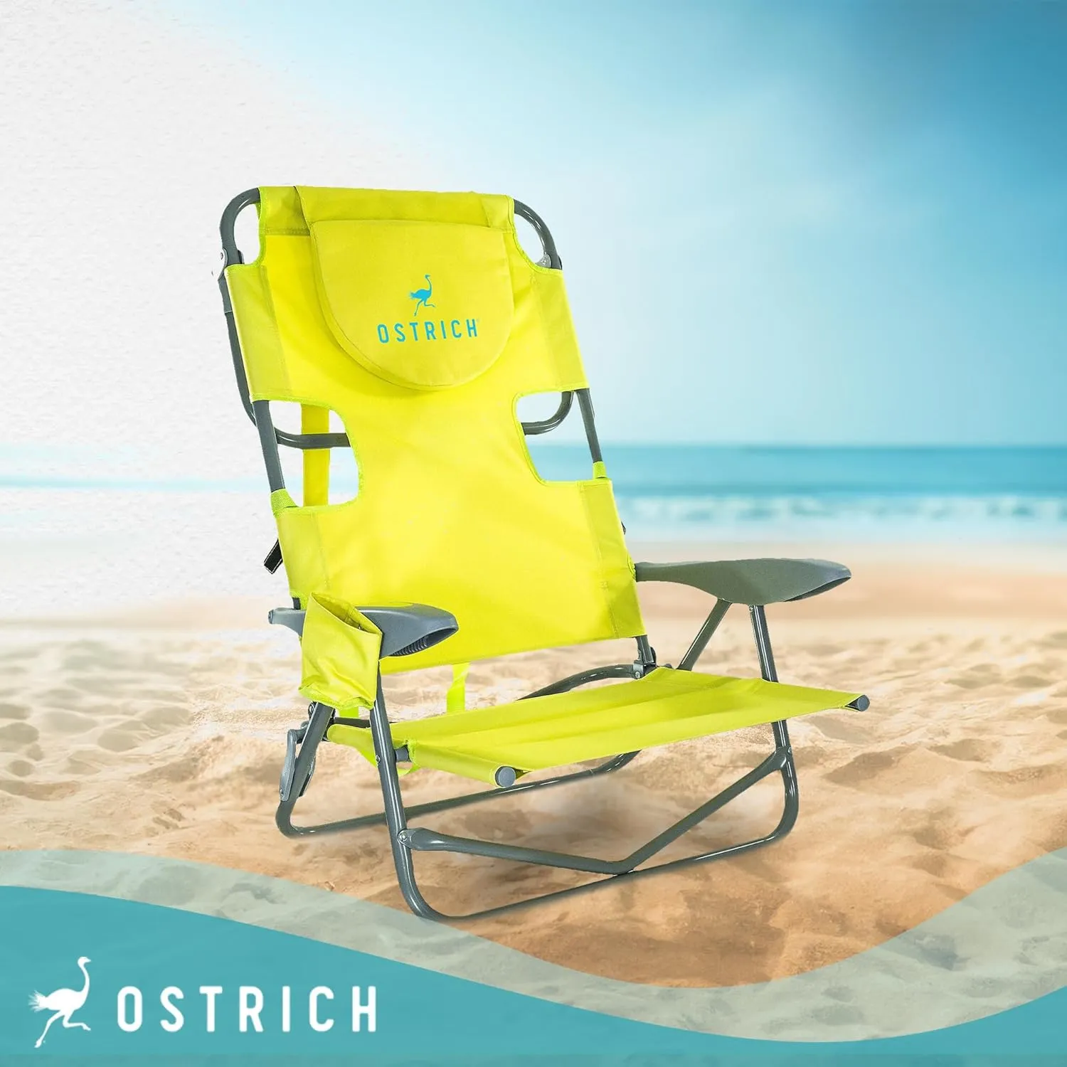 Ostrich On-Your-Back Lightweight Beach Reclining Lounge Lawn Chair w/Backpack Straps, Outdoor Furniture for Pool, Camping, Patio, or Backyard, Green