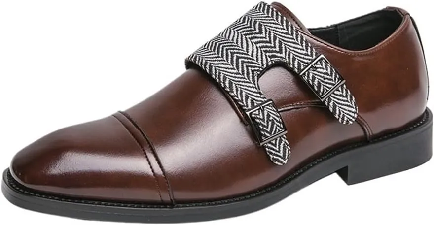 Oxford Dress Shoes for Men Slip On Two Tone Square Toe Patchwork Anti-Slip Low Top Non Rubber Sole Casual Loafers