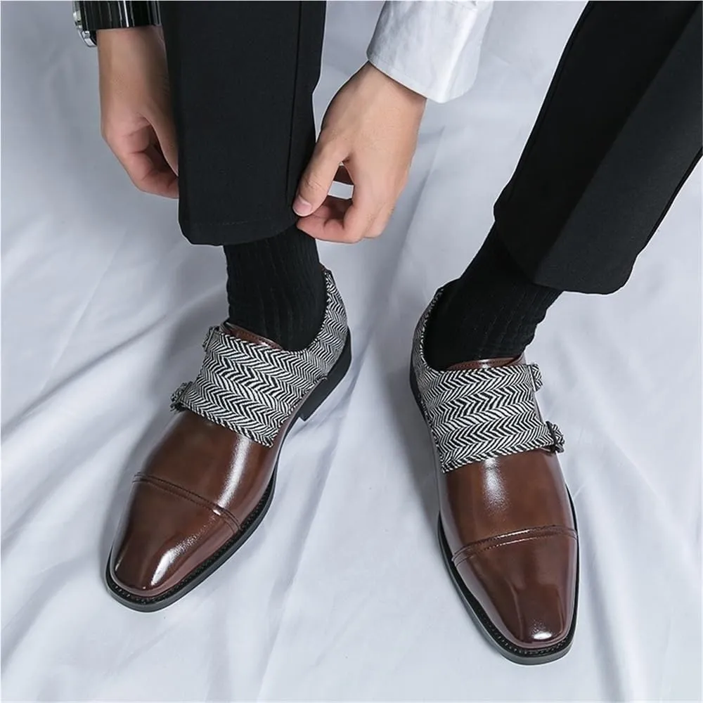 Oxford Dress Shoes for Men Slip On Two Tone Square Toe Patchwork Anti-Slip Low Top Non Rubber Sole Casual Loafers