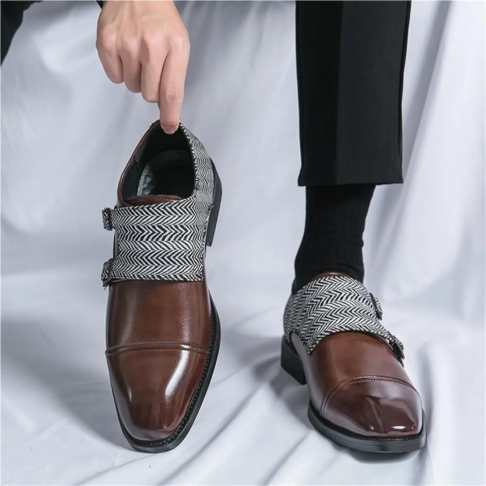 Oxford Dress Shoes for Men Slip On Two Tone Square Toe Patchwork Anti-Slip Low Top Non Rubber Sole Casual Loafers