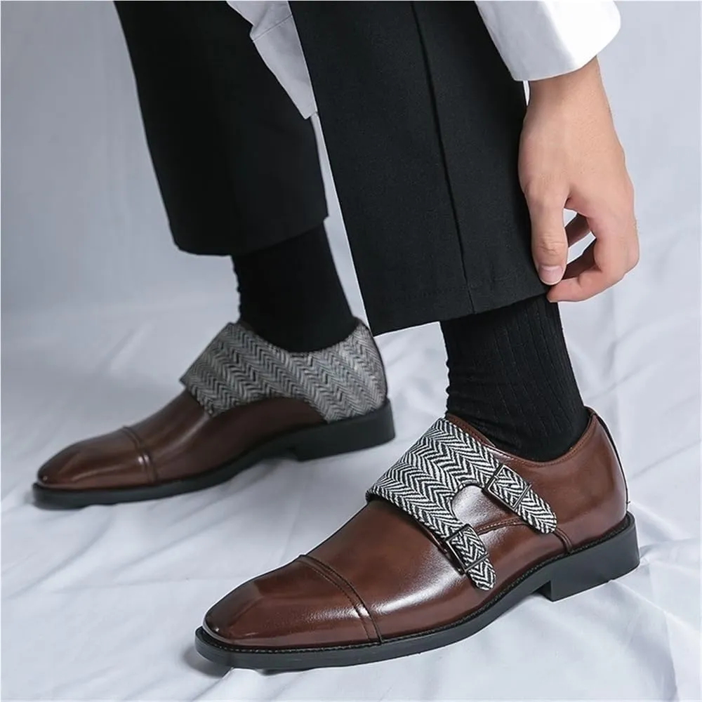 Oxford Dress Shoes for Men Slip On Two Tone Square Toe Patchwork Anti-Slip Low Top Non Rubber Sole Casual Loafers