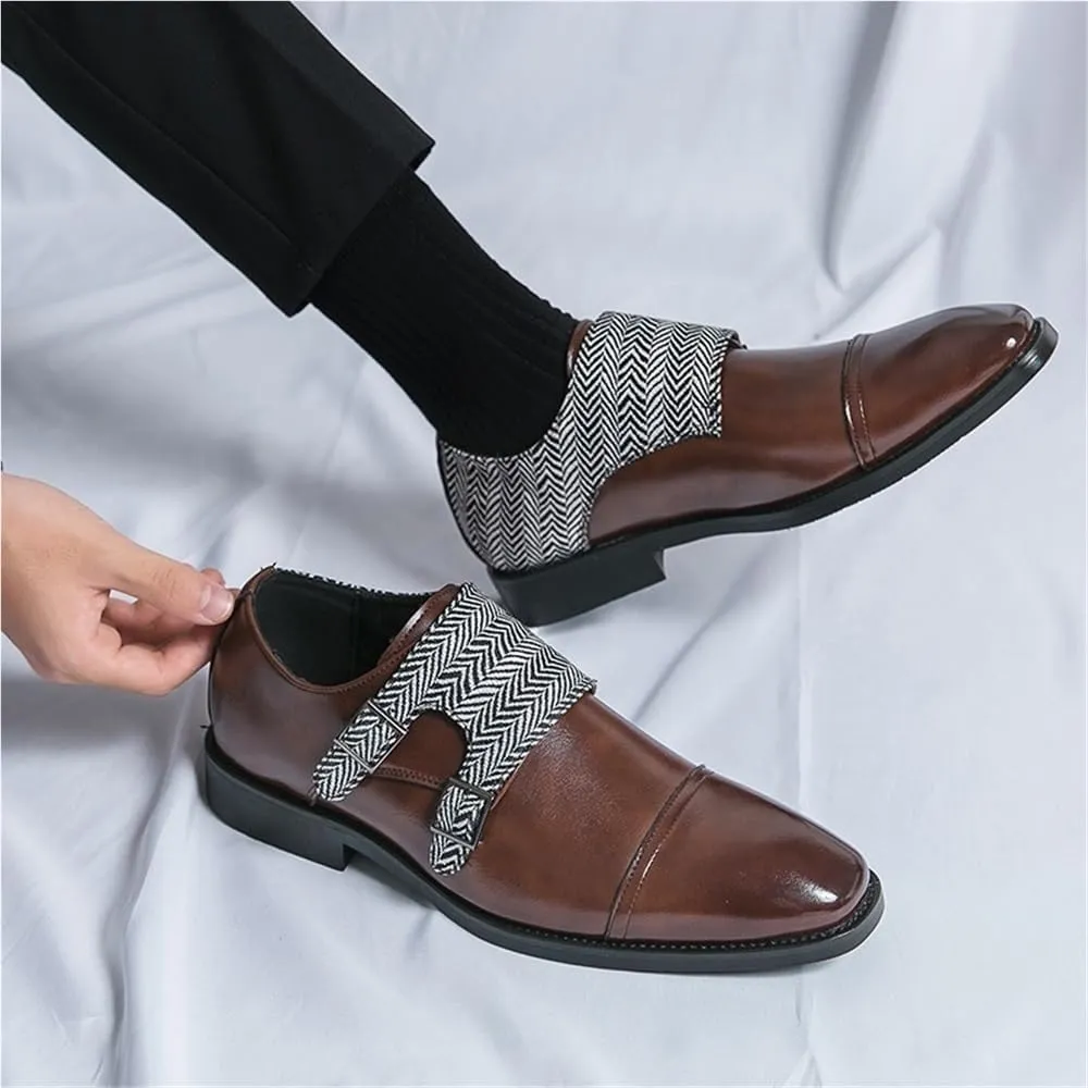 Oxford Dress Shoes for Men Slip On Two Tone Square Toe Patchwork Anti-Slip Low Top Non Rubber Sole Casual Loafers