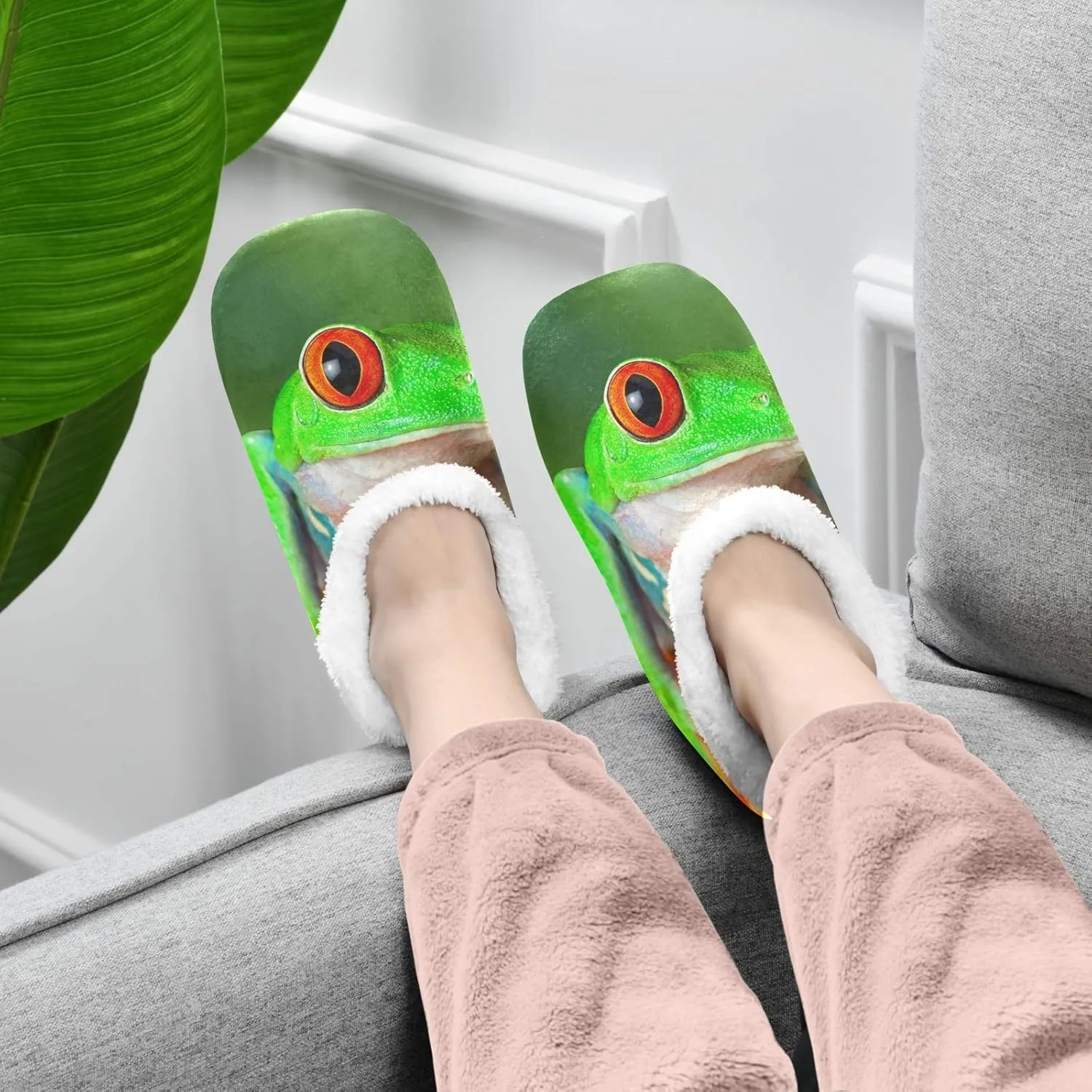 Oyihfvs Unisex Fuzzy House Slippers Memory Foam Warm Slip Shoes Fur Lining M-XXL