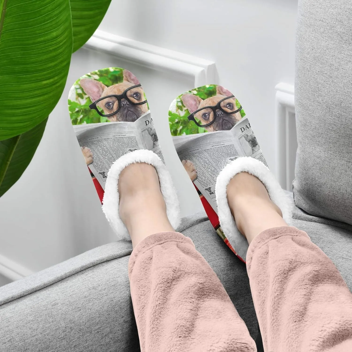 Oyihfvs Unisex Fuzzy House Slippers Memory Foam Warm Slip Shoes Fur Lining M-XXL
