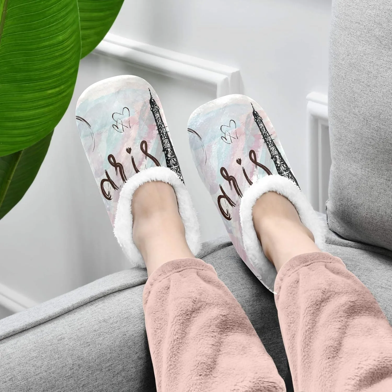 Oyihfvs Unisex Fuzzy House Slippers Memory Foam Warm Slip Shoes Fur Lining M-XXL