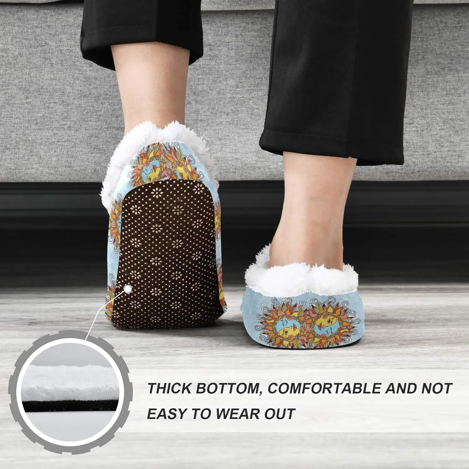 Oyihfvs Unisex Fuzzy House Slippers Memory Foam Warm Slip Shoes Fur Lining M-XXL