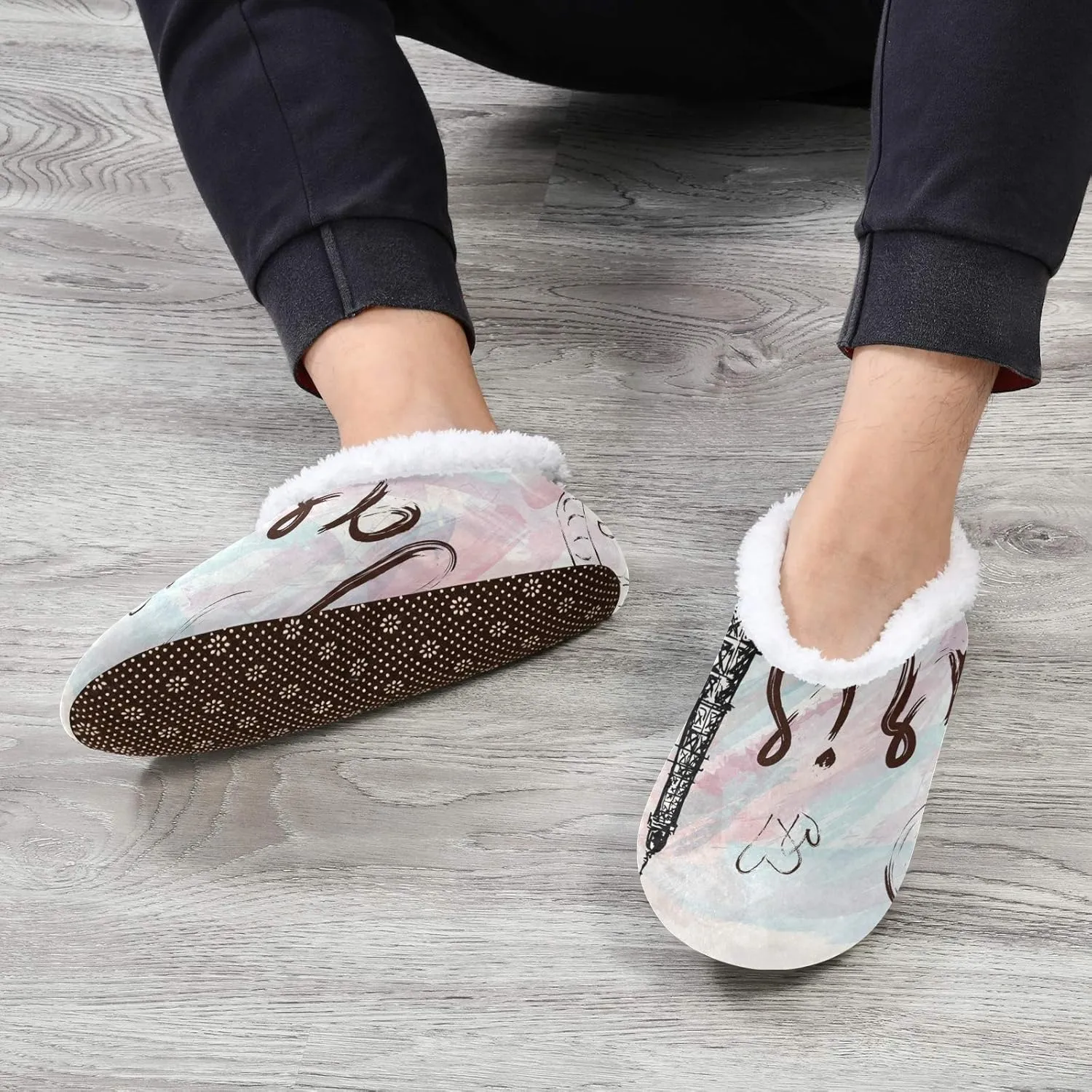Oyihfvs Unisex Fuzzy House Slippers Memory Foam Warm Slip Shoes Fur Lining M-XXL