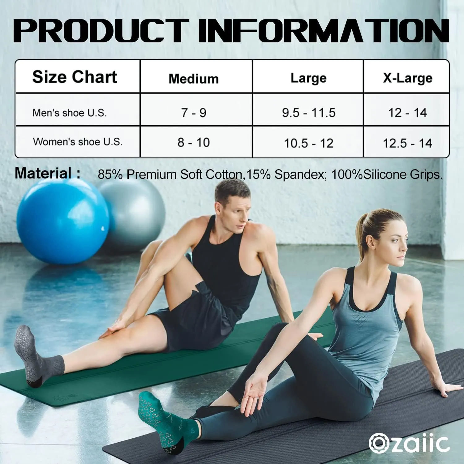 Ozaiic Non Slip Socks Grip for Yoga Home Workout Pure Barre, Pilates, Hospital, Ideal Cushion Socks for Men and Women