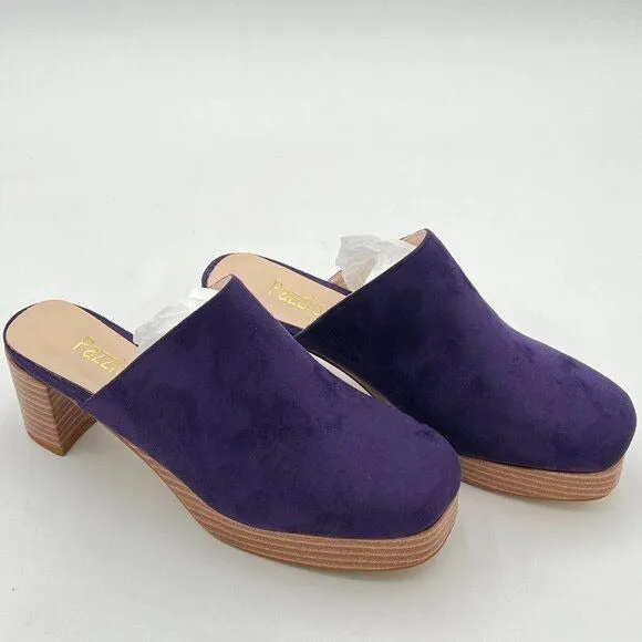 Pazzion Purple Comfy Thick Platform Round Toe Clogs Mules Block High Heel Shoes