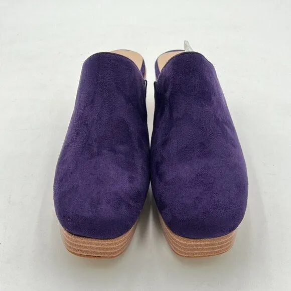 Pazzion Purple Comfy Thick Platform Round Toe Clogs Mules Block High Heel Shoes