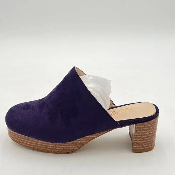 Pazzion Purple Comfy Thick Platform Round Toe Clogs Mules Block High Heel Shoes