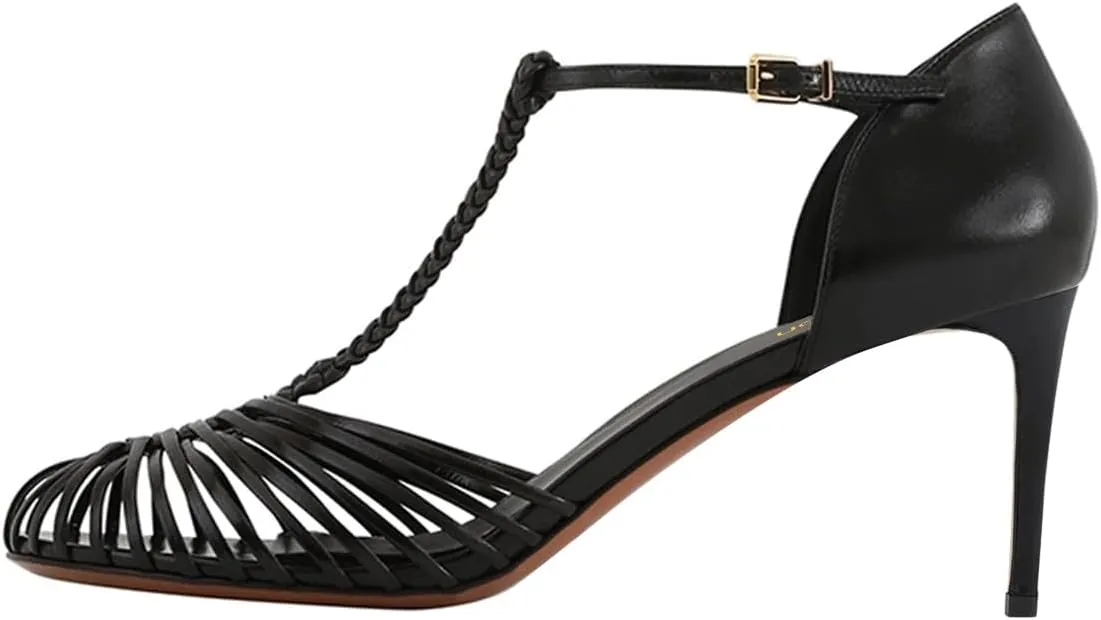 Pazzion Women Fashion Cage Toe High Heel Pumps Ankle T-Strap Buckles Stilettos Sandals Comfy Beach Walking Shoes Size 4-16 US