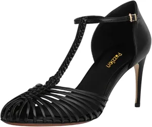 Pazzion Women Fashion Cage Toe High Heel Pumps Ankle T-Strap Buckles Stilettos Sandals Comfy Beach Walking Shoes Size 4-16 US