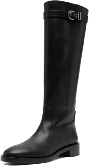 Pazzion Women's Closed Round Toe Knee High Boots Low Chunky Heel Smooth Side Zip Riding Boot with Buckle Comfy Daily Travel Leisure Shoes Size 4-16 US