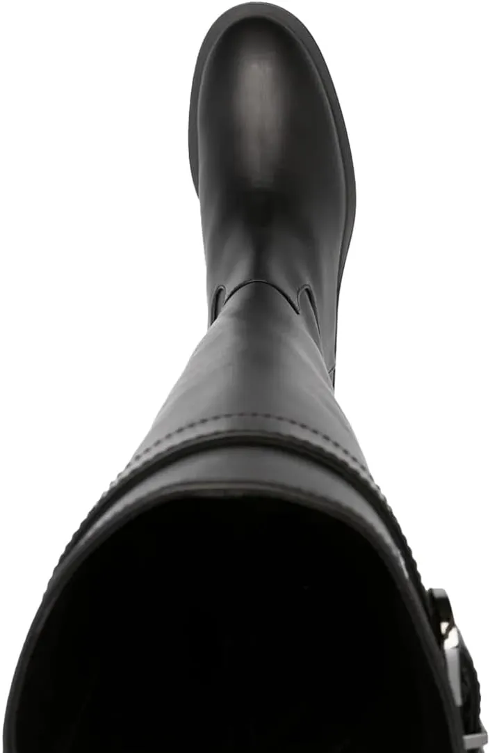 Pazzion Women's Closed Round Toe Knee High Boots Low Chunky Heel Smooth Side Zip Riding Boot with Buckle Comfy Daily Travel Leisure Shoes Size 4-16 US