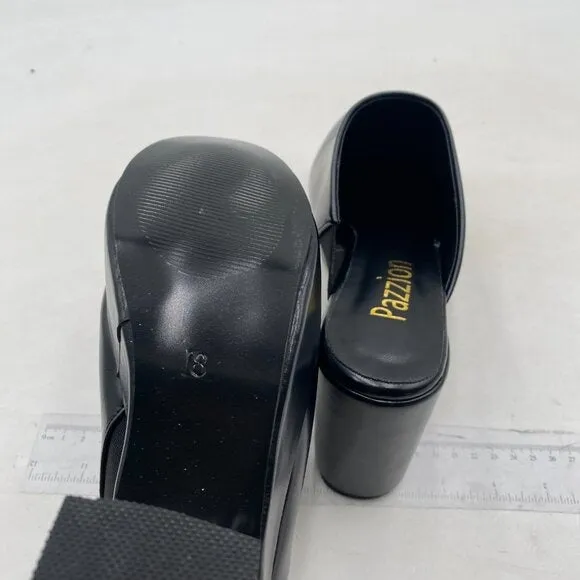 Pazzion Womens Comfy Thick Platform Closed Rounded Toe Clogs Mules Black Shoes