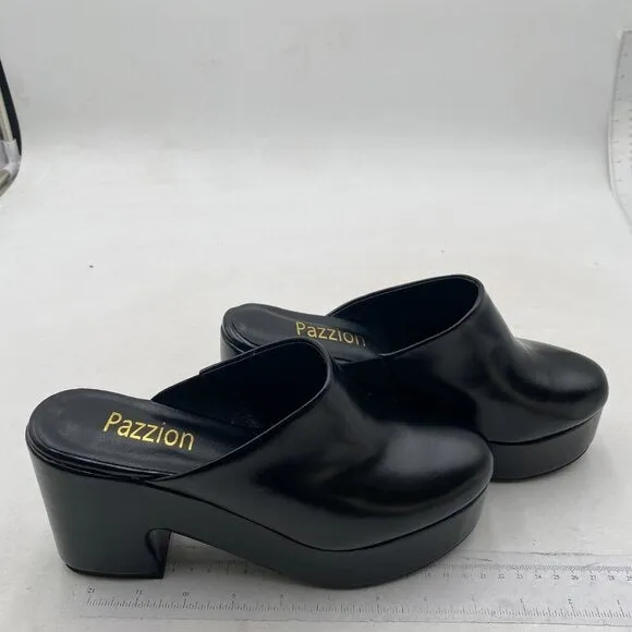 Pazzion Womens Comfy Thick Platform Closed Rounded Toe Clogs Mules Black Shoes
