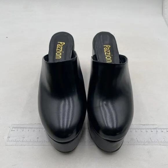 Pazzion Womens Comfy Thick Platform Closed Rounded Toe Clogs Mules Black Shoes