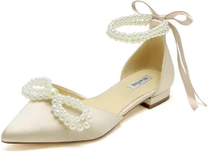 Pearl Wedding Shoes for Bride Flats Pointed Toe Flat Bridal Shoes Women Evening Dress Shoes