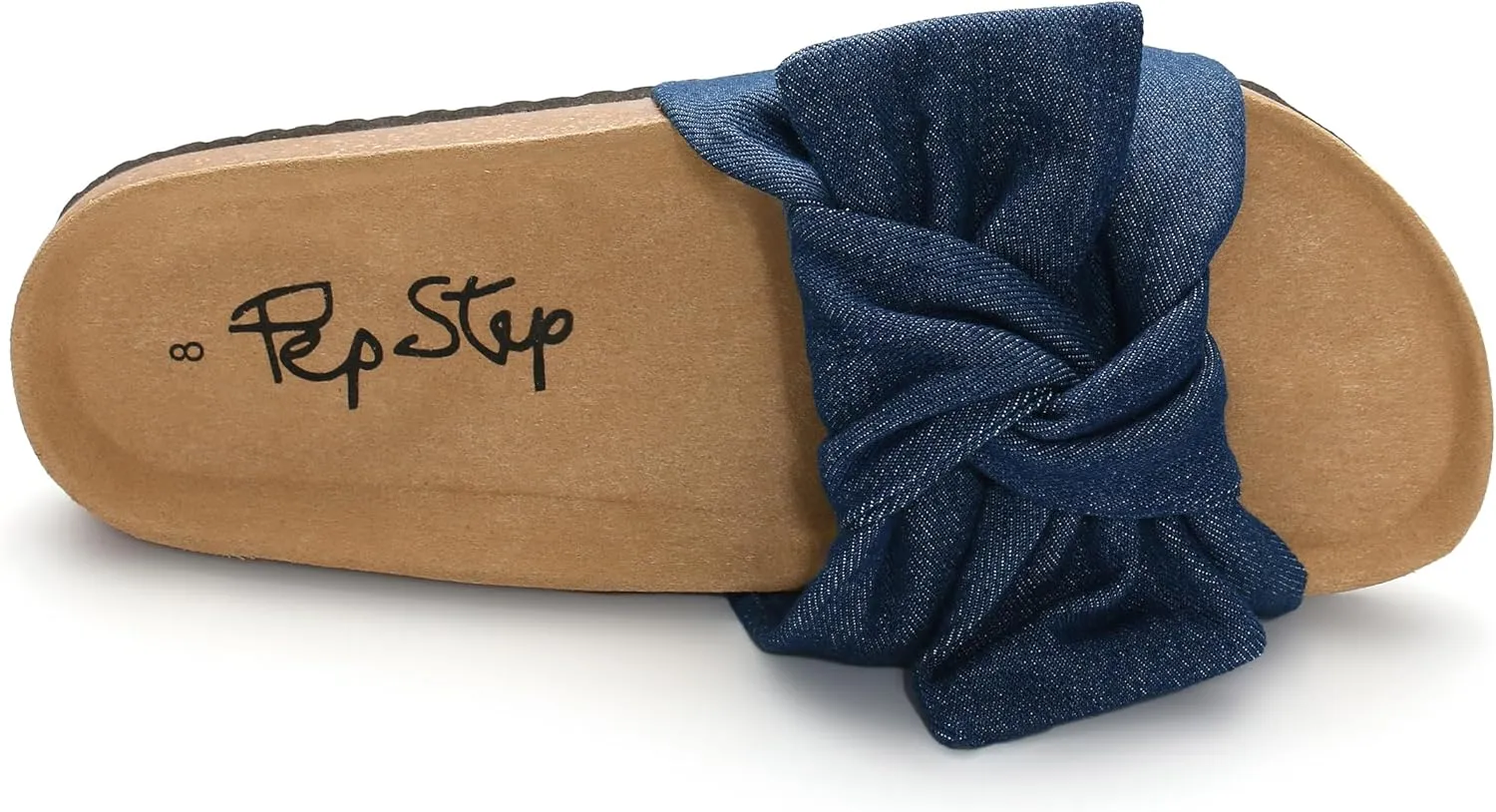 PepStep Slide Sandals for Women or Ladies Dressy Summer Casual, Cute Bow Tie Knot On Top Strap, Comfy Slip On Cork Foot Bed