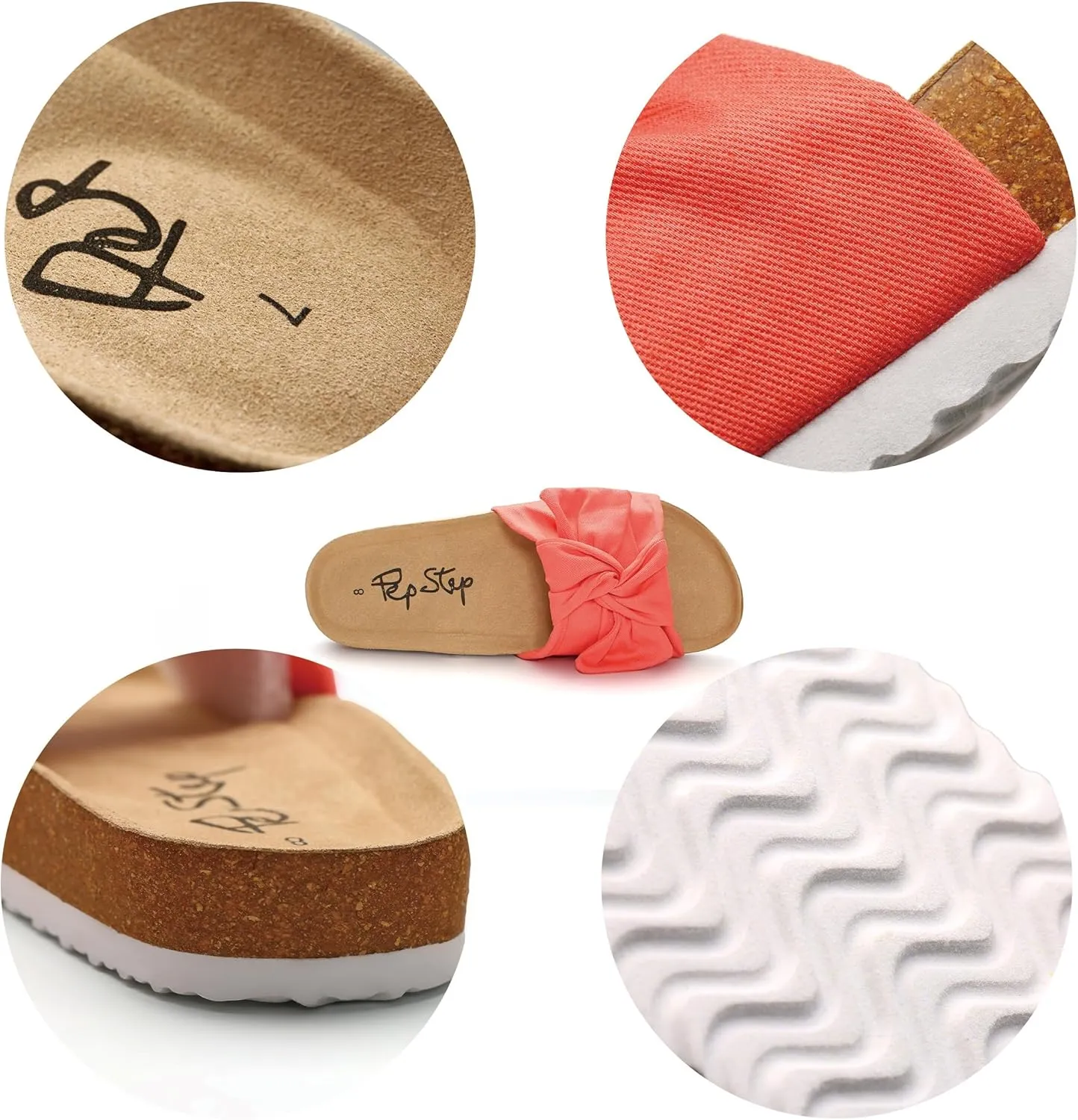 PepStep Slide Sandals for Women or Ladies Dressy Summer Casual, Cute Bow Tie Knot On Top Strap, Comfy Slip On Cork Foot Bed
