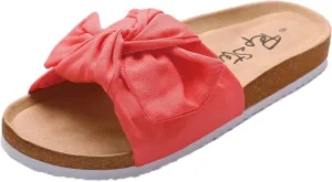 PepStep Slide Sandals for Women or Ladies Dressy Summer Casual, Cute Bow Tie Knot On Top Strap, Comfy Slip On Cork Foot Bed