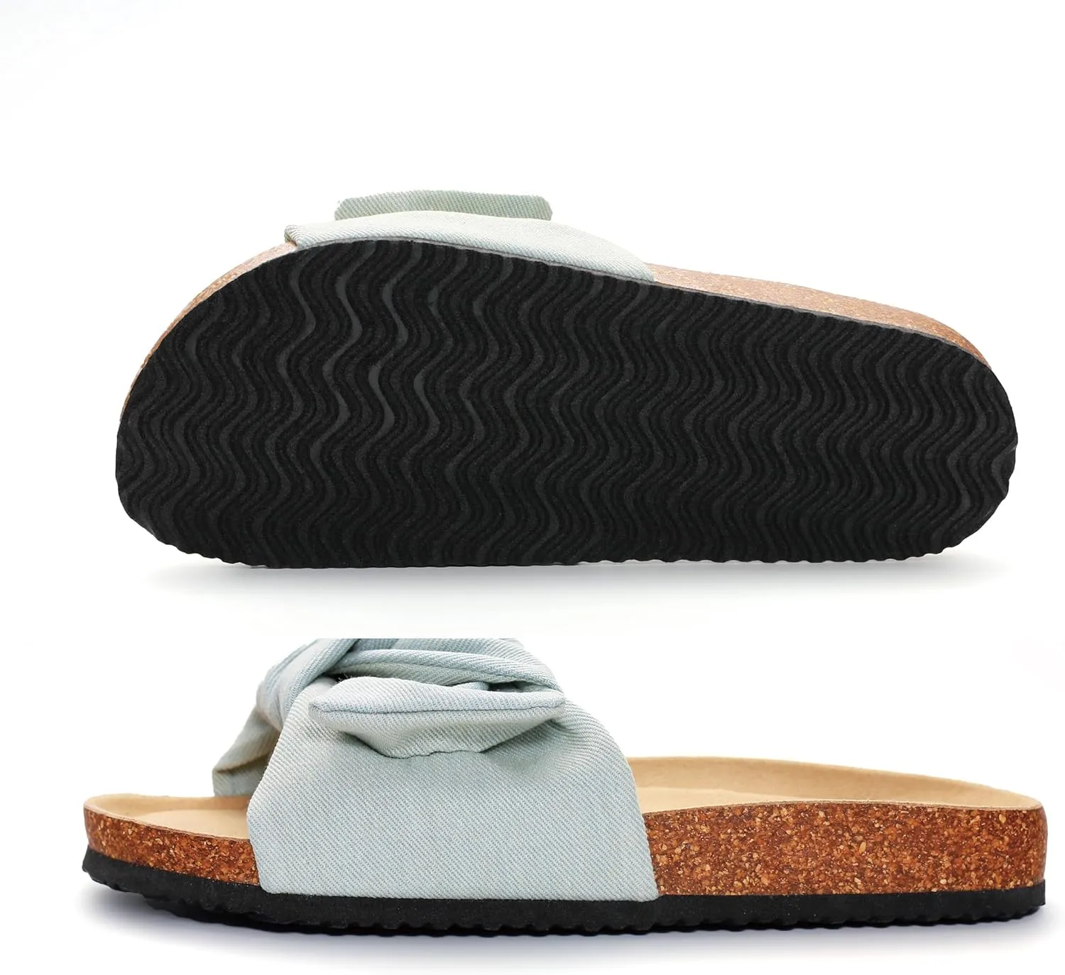 PepStep Slide Sandals for Women or Ladies Dressy Summer Casual, Cute Bow Tie Knot On Top Strap, Comfy Slip On Cork Foot Bed
