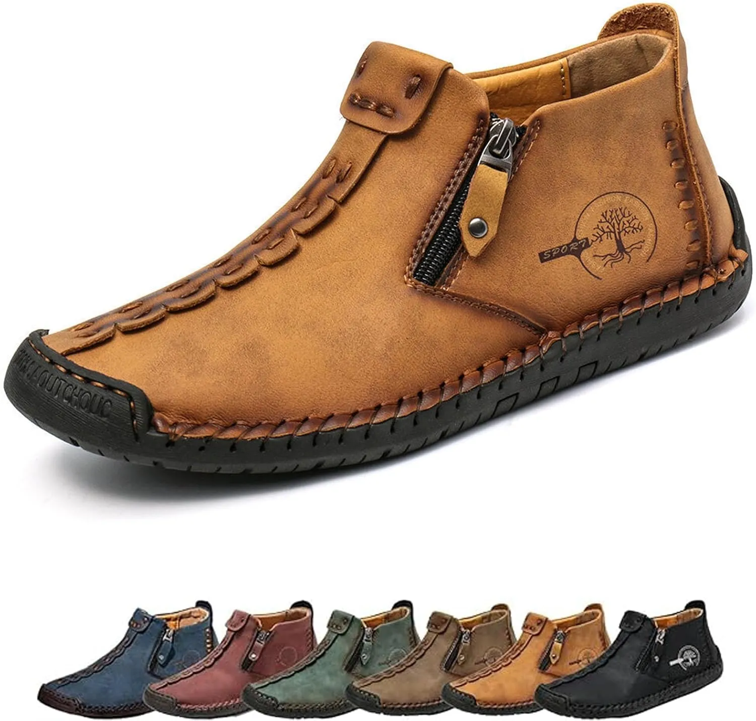Phanile Men's Walking Shoes, Outdoor Comfy Arch Waterproof, Casual Handmade Work Boots Driving Loafers, Green, US 6