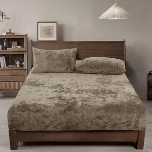 PHF Truly Velvet Fitted Sheet Only Queen Size, Luxury Super Soft Cozy Comfy Fleece Bottom with 15" Deep Pocket,Suitable for Fall Winter and Spring, No Pillowcases, Khaki