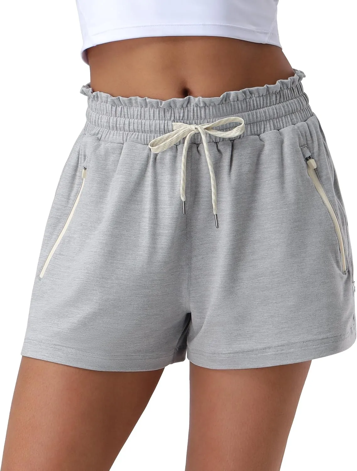Pioneer Camp Women's High Waist Athletic Shorts Workout Running SweatShorts 2 Zipper Pockets for Casual Gym Lounge