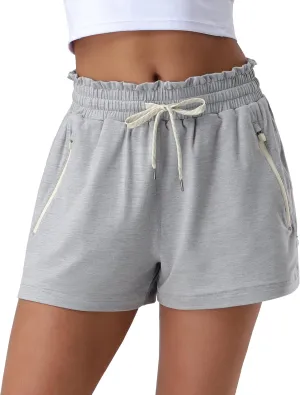 Pioneer Camp Women's High Waist Athletic Shorts Workout Running SweatShorts 2 Zipper Pockets for Casual Gym Lounge