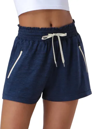 Pioneer Camp Women's Sweat Shorts with 2 Zipper Pockets High Waist Athletic Shorts Workout Running Casual Gym Lounge