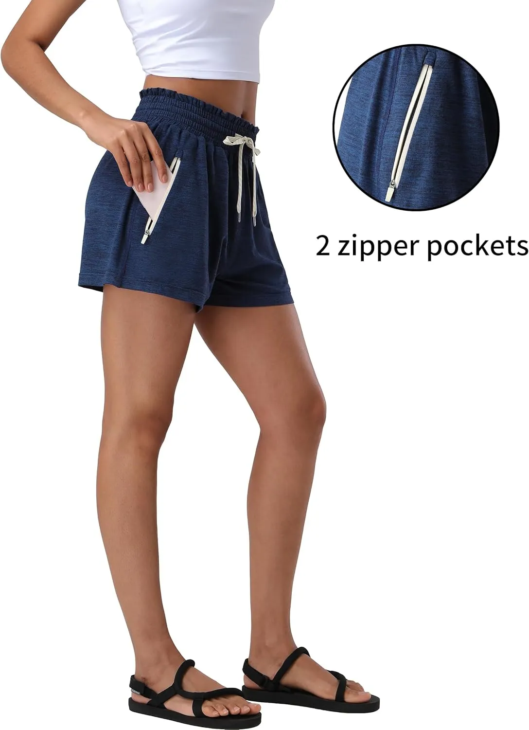 Pioneer Camp Women's Sweat Shorts with 2 Zipper Pockets High Waist Athletic Shorts Workout Running Casual Gym Lounge