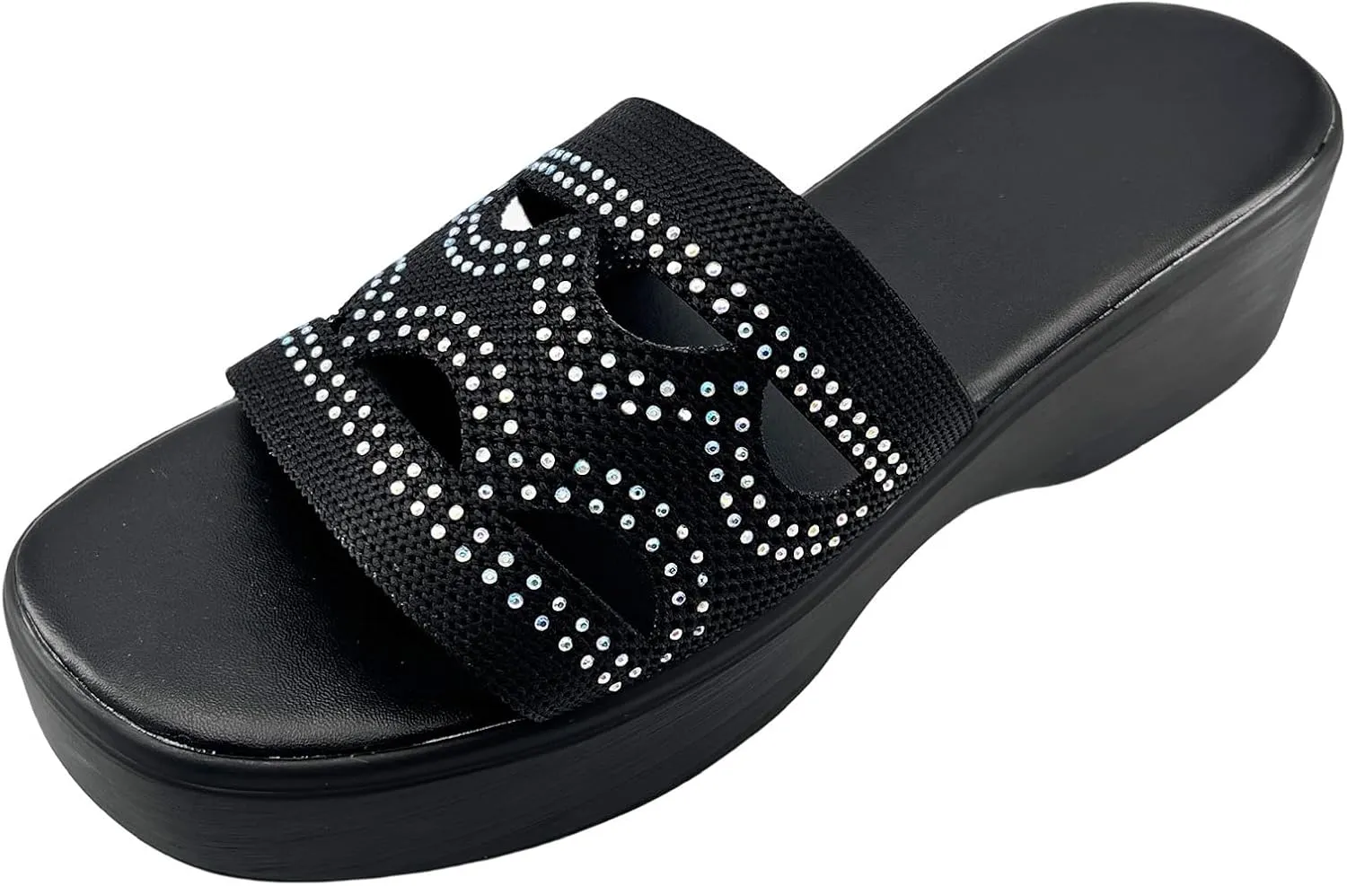 Platform Sandals for Women Comfortable Knit Slip On Slippers Sandals Fashion Sparkling Rhinestone Slippers Soft Cushion Platform Beach Shoes for Summers Dress Beach