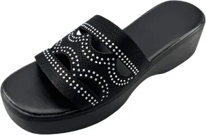 Platform Sandals for Women Comfortable Knit Slip On Slippers Sandals Fashion Sparkling Rhinestone Slippers Soft Cushion Platform Beach Shoes for Summers Dress Beach