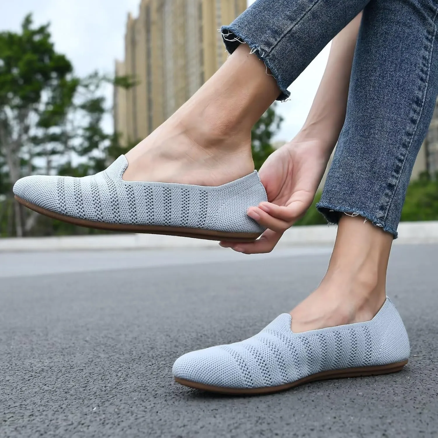 poemlady Women’s Ballet Flat Dress Knit Round Toe Slip On Ballerina Walking Shoes for Womam Casual Comfort Soft 22002