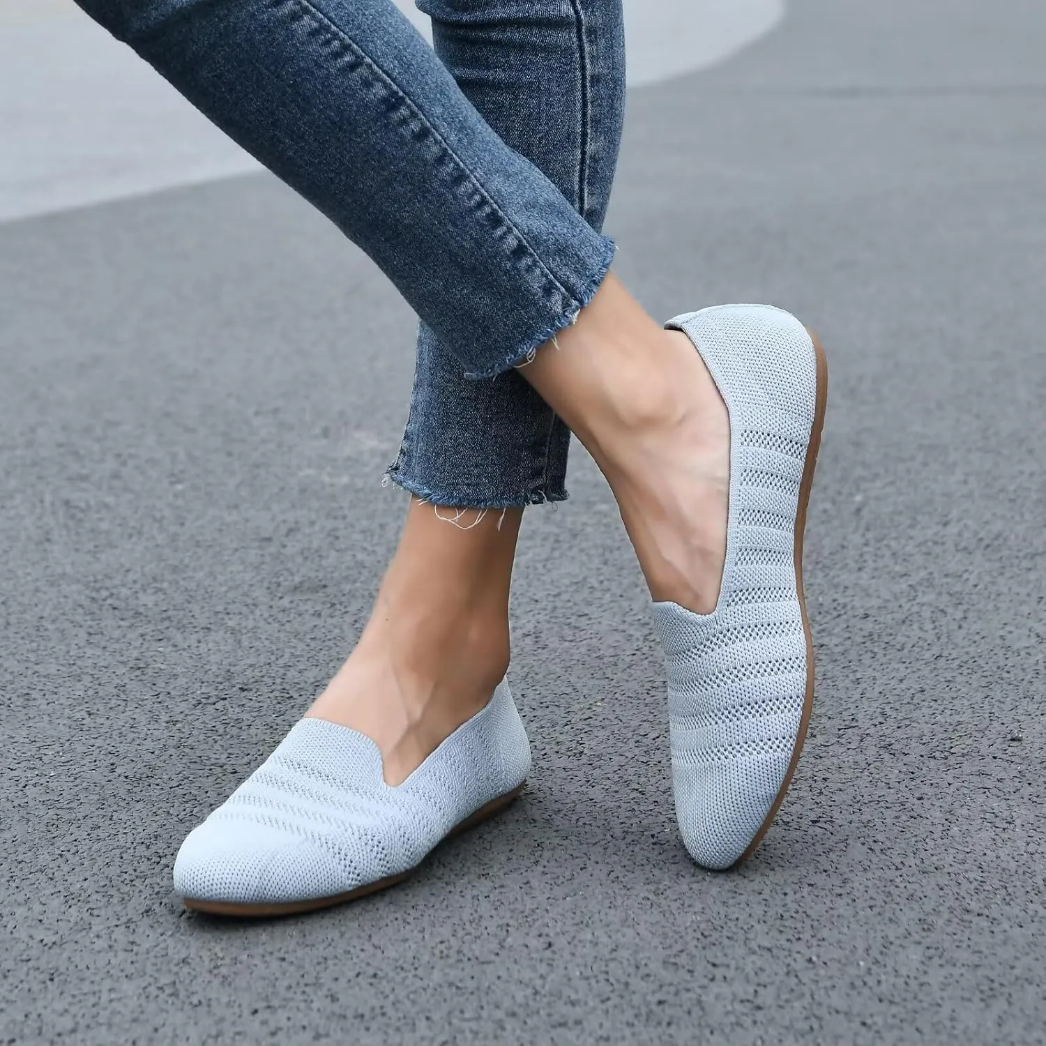poemlady Women’s Ballet Flat Dress Knit Round Toe Slip On Ballerina Walking Shoes for Womam Casual Comfort Soft 22002