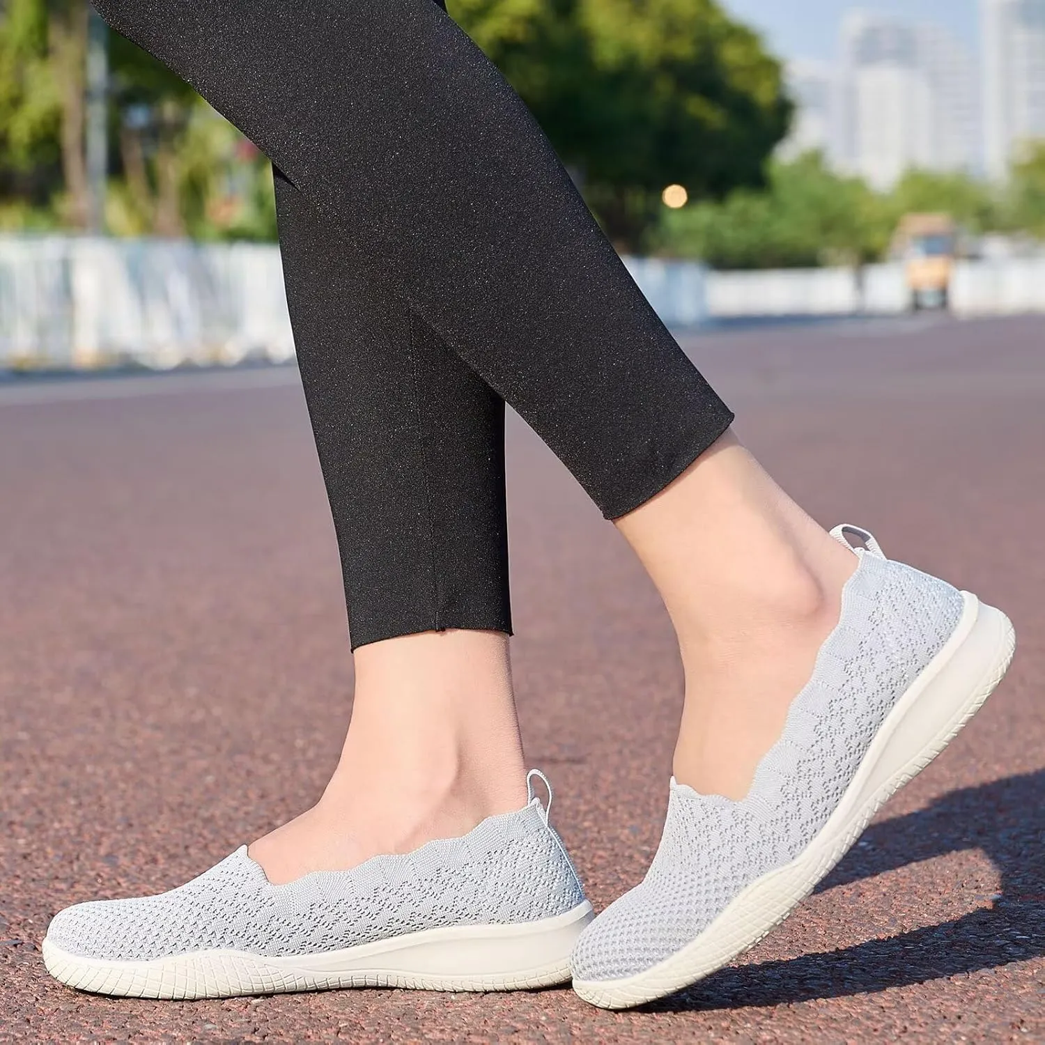 poemlady Women's Walking Shoes - Mesh Slip on Sneaker Knit Round Toe Casual Memory Foam Low Wedge Nurse Shoes for Work