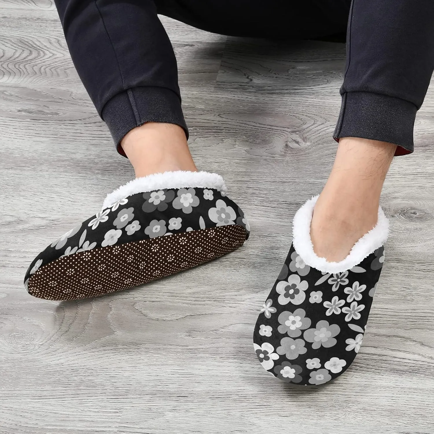 Poeticcity Unisex Fuzzy House Slippers, Warm Fur Lining Shoes, Non-Slip Memory Foam Slippers M-XXL
