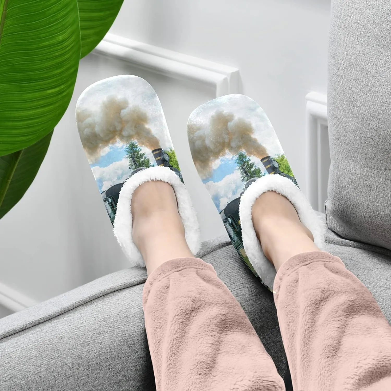 Poeticcity Unisex Fuzzy House Slippers, Warm Fur Lining Shoes, Non-Slip Memory Foam Slippers M-XXL