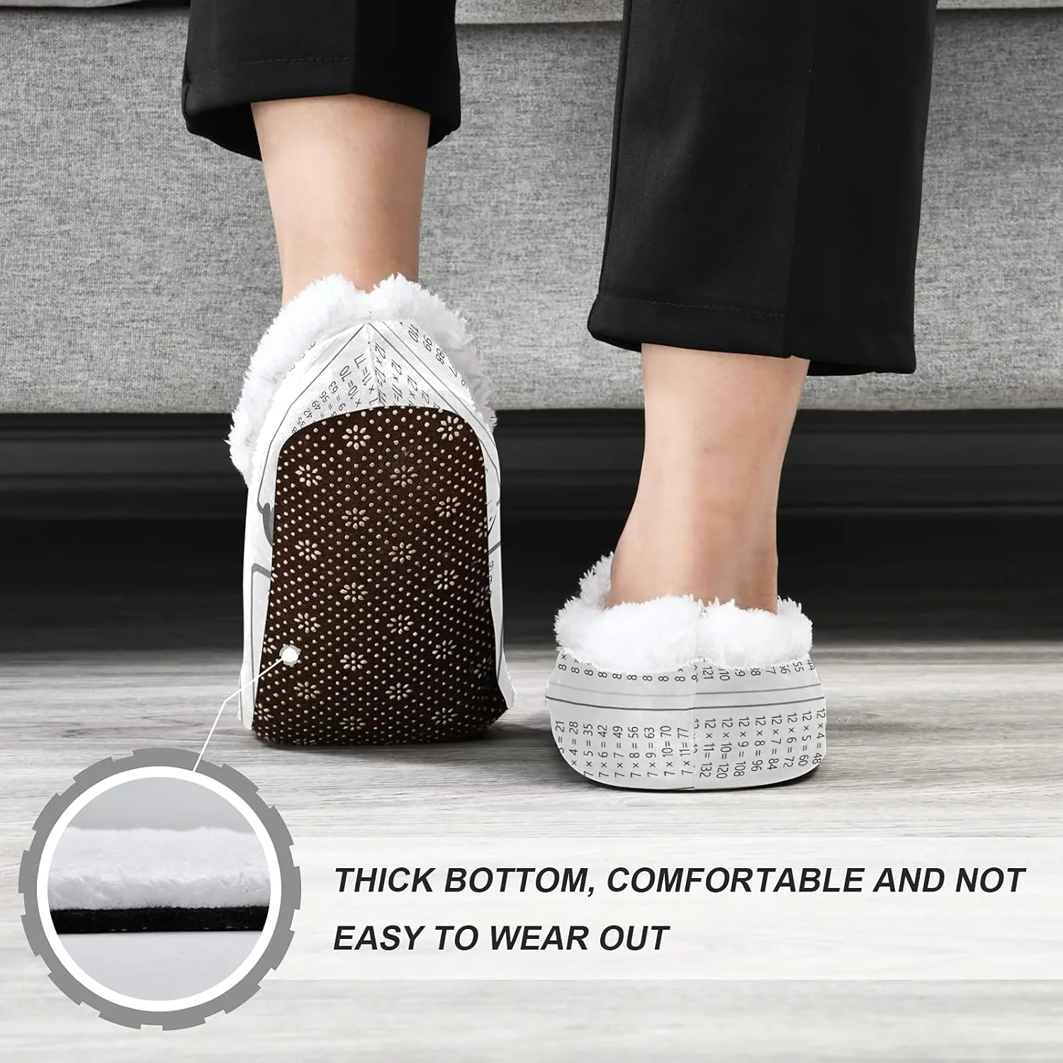 Poeticcity Unisex Fuzzy House Slippers, Warm Fur Lining Shoes, Non-Slip Memory Foam Slippers M-XXL